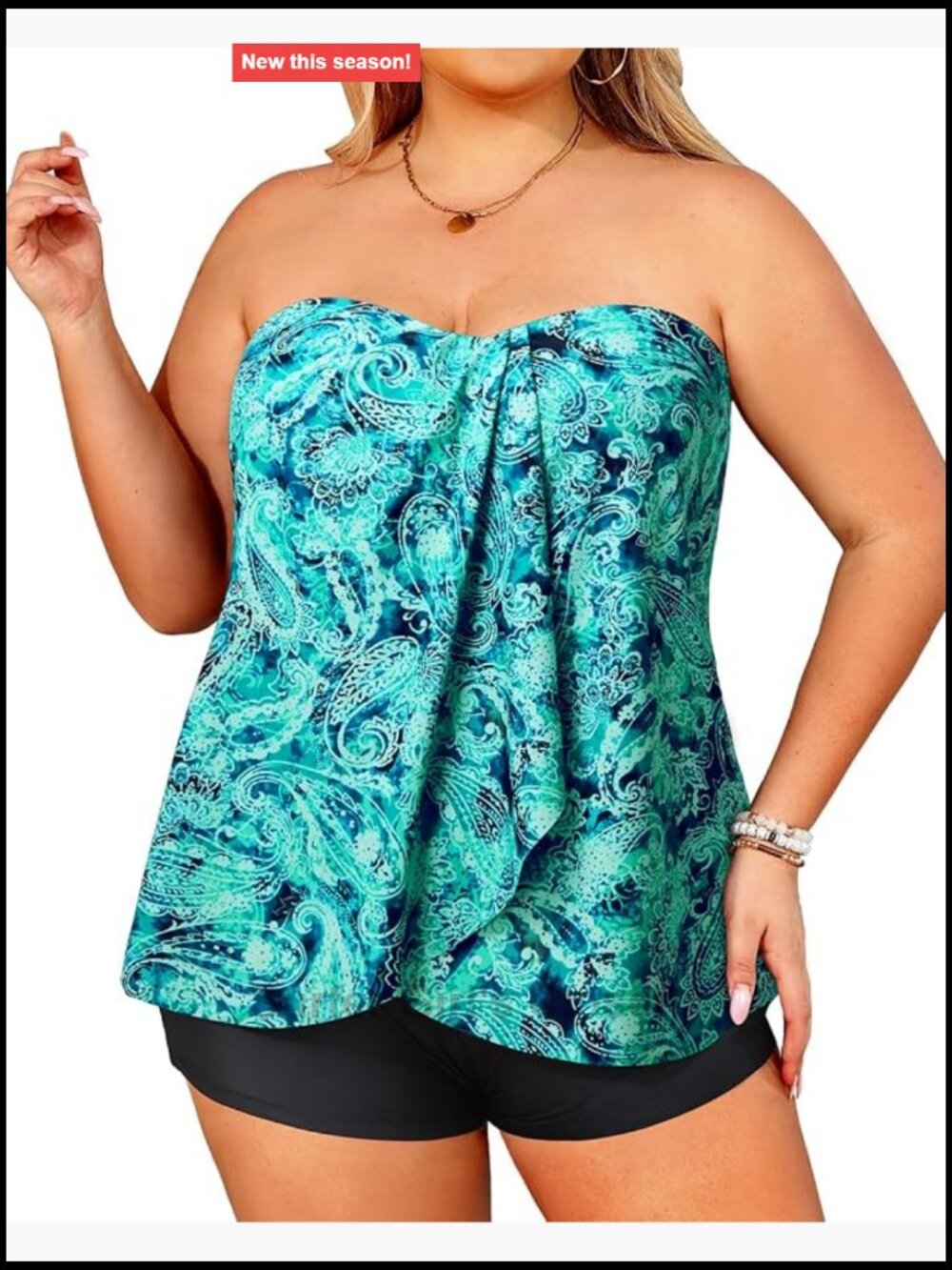 Plus Size Bandeau Tankini 2 Piece Halter Swimsuit with Shorts